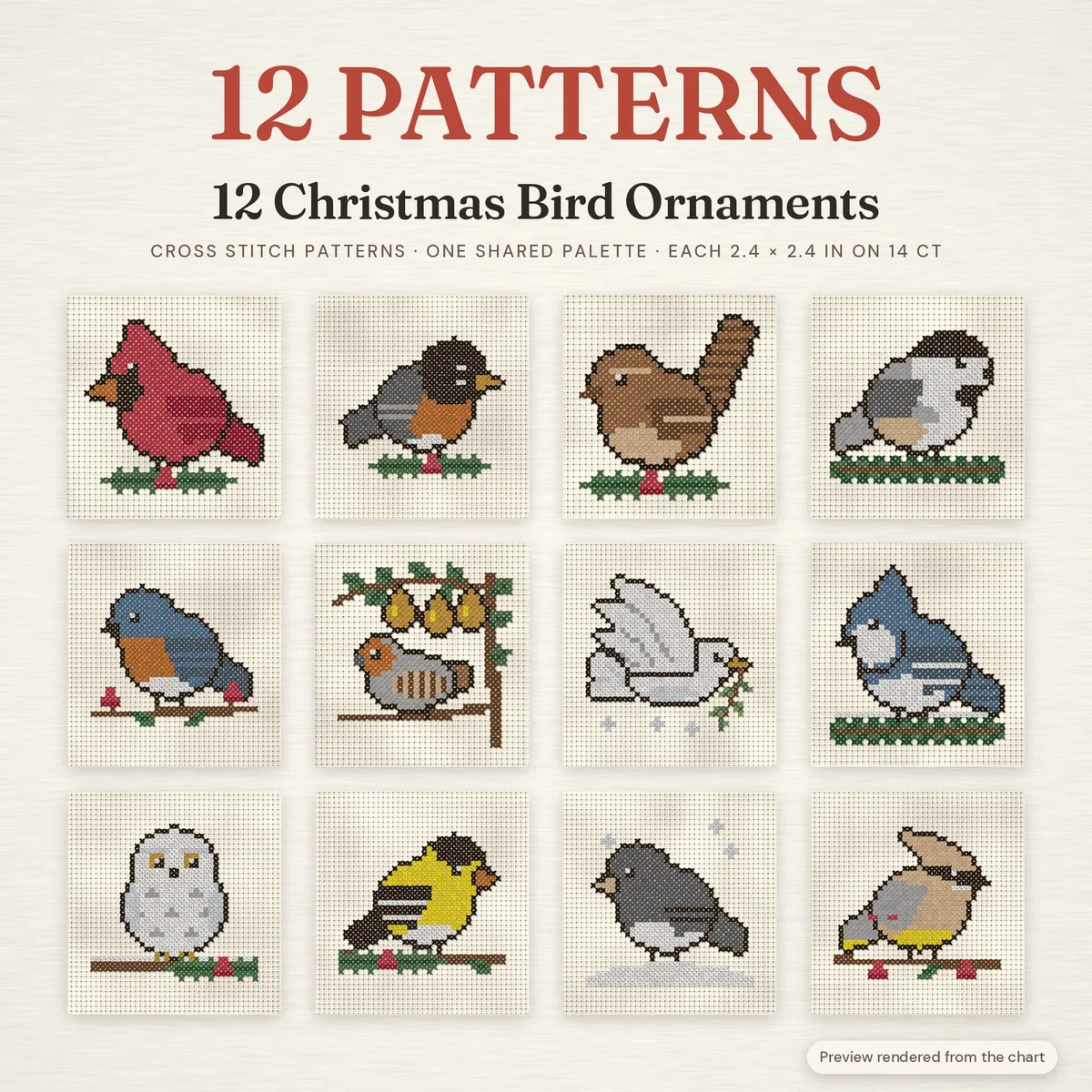 12 Christmas Bird Ornament Patterns – cover image