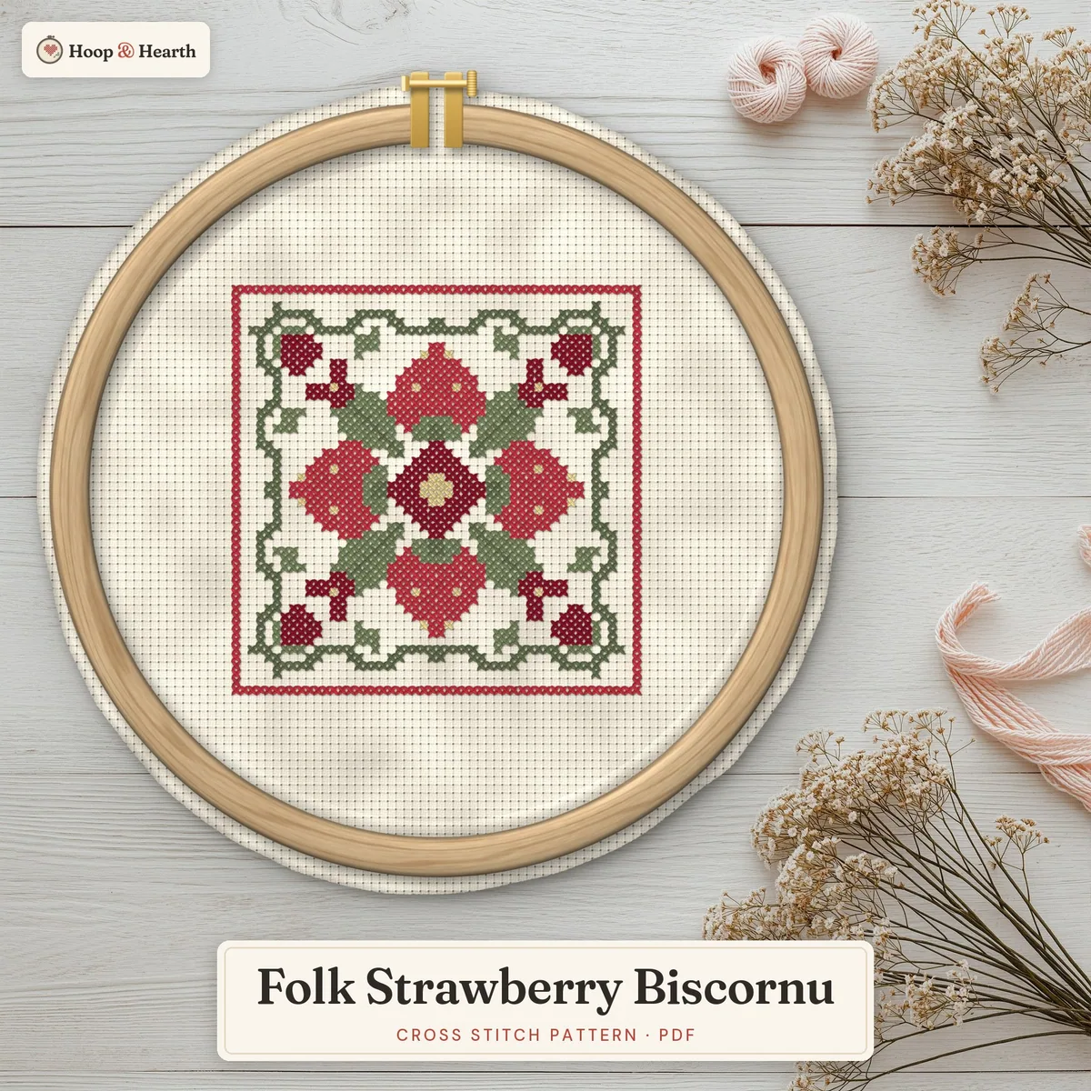 Folk Strawberry Biscornu – cover image