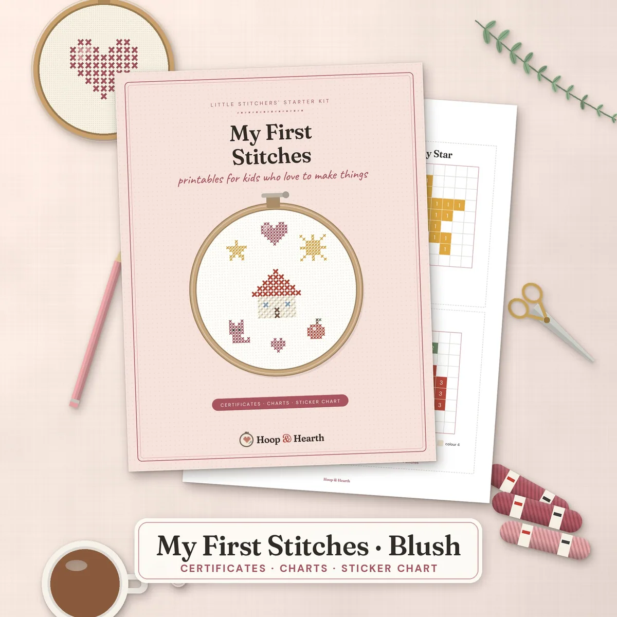 My First Stitches: Kids' Cross Stitch Starter Printables – Blush – cover image