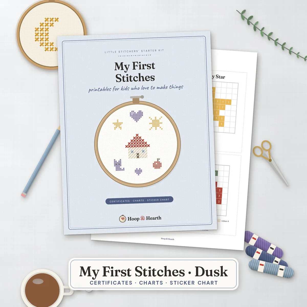 My First Stitches: Kids' Cross Stitch Starter Printables – Dusk – cover image