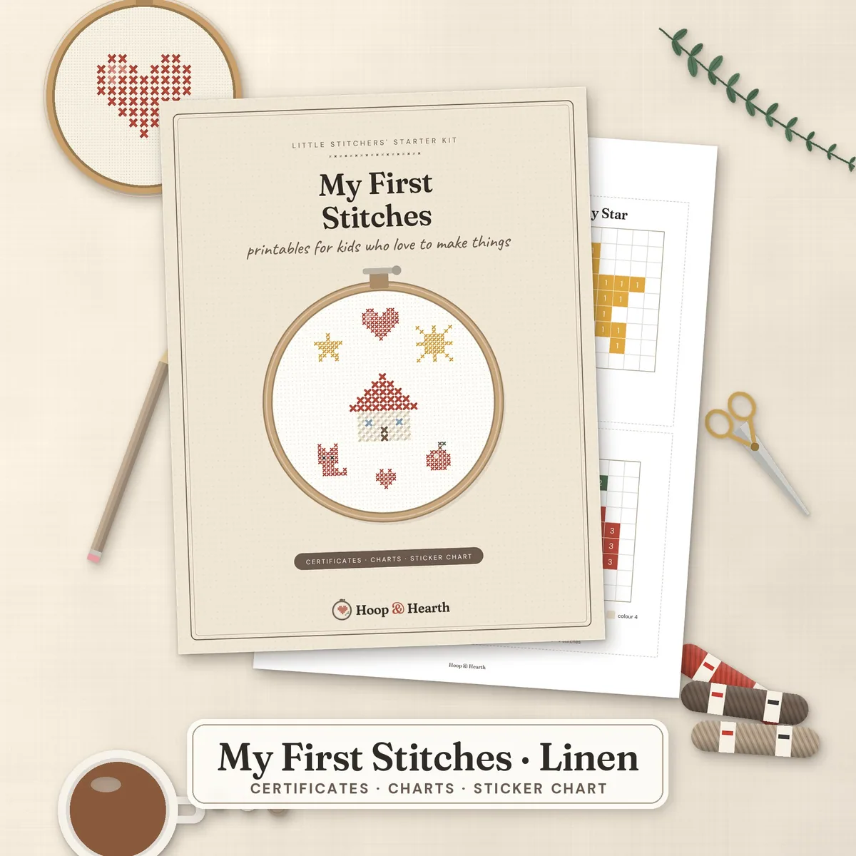 My First Stitches: Kids' Cross Stitch Starter Printables – Linen – cover image