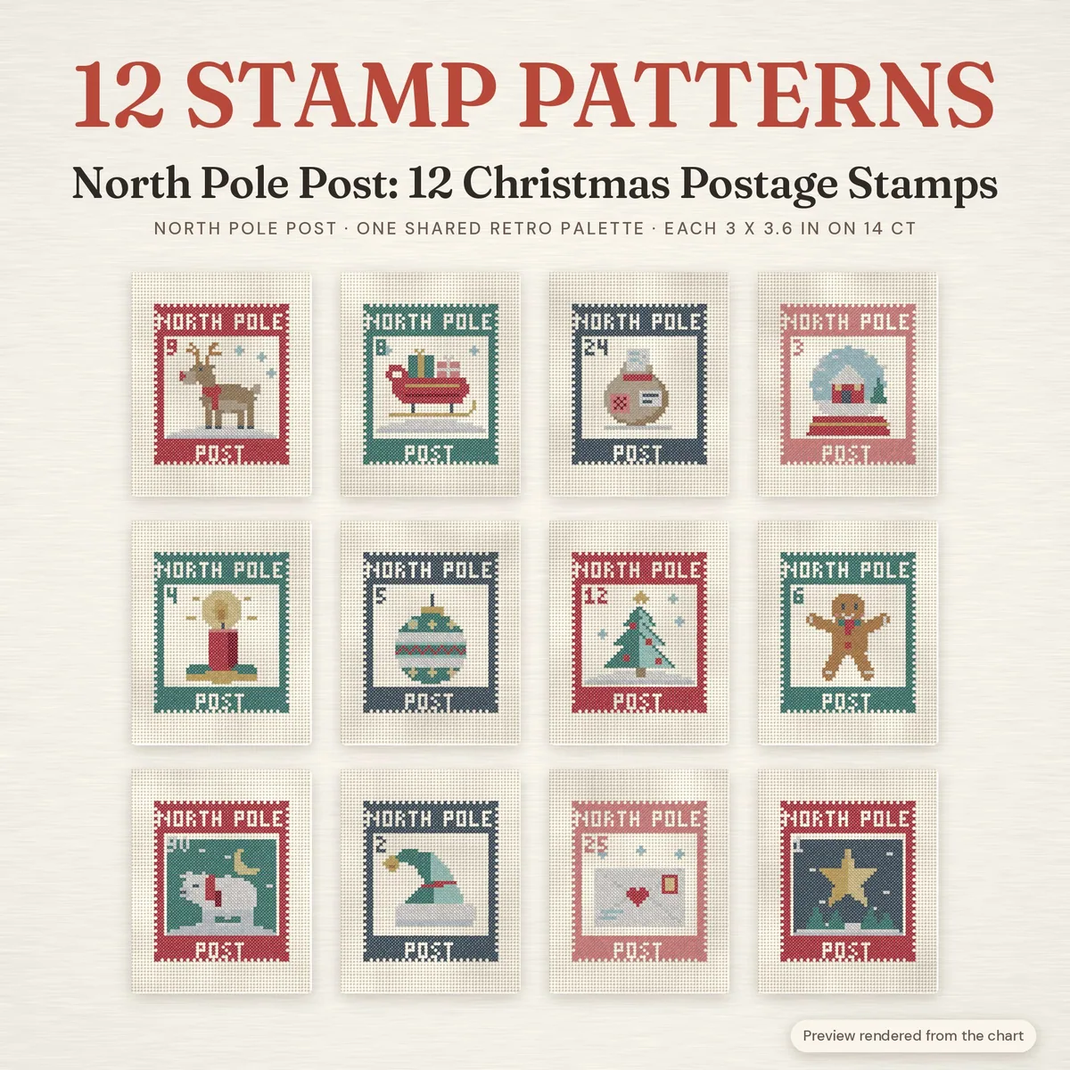 12 Christmas Postage Stamp Patterns – cover image