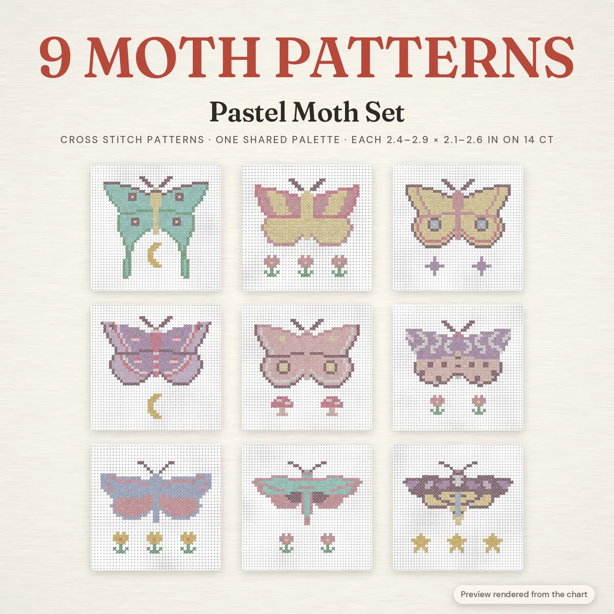9 Pastel Moth Patterns – cover image