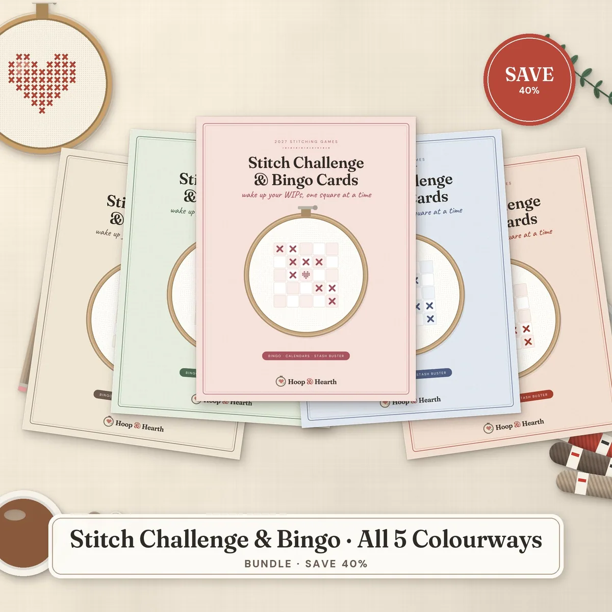 2027 Stitch Challenge & WIP Bingo Cards – All 5 Colorways Bundle – cover image