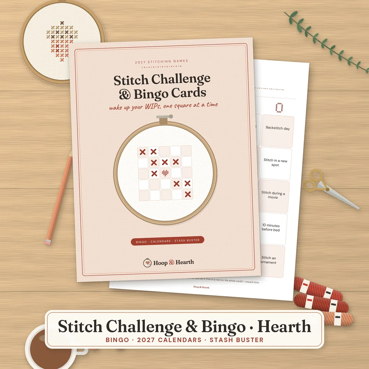 2027 Stitch Challenge & WIP Bingo Cards – Hearth – cover image