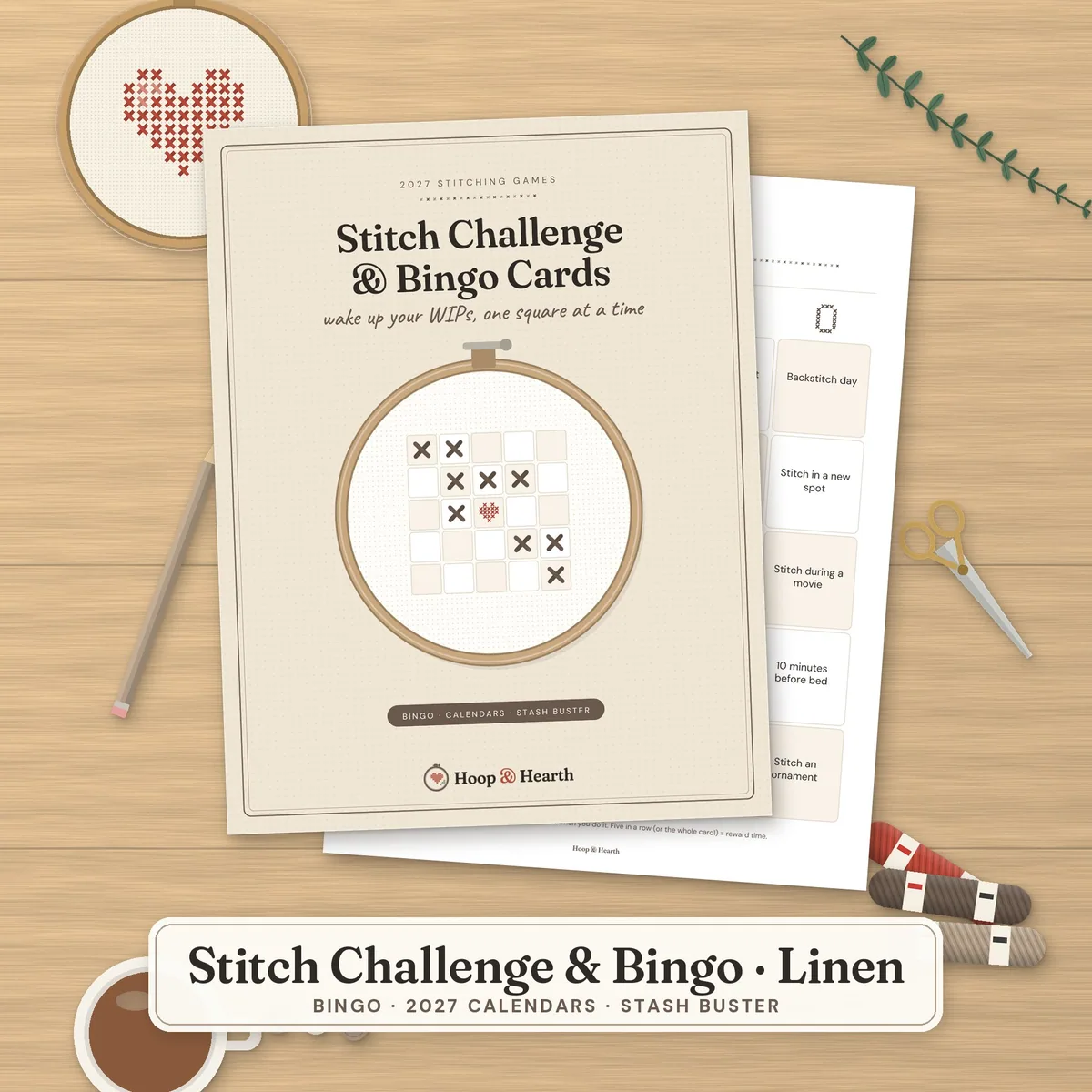 2027 Stitch Challenge & WIP Bingo Cards – Linen – cover image