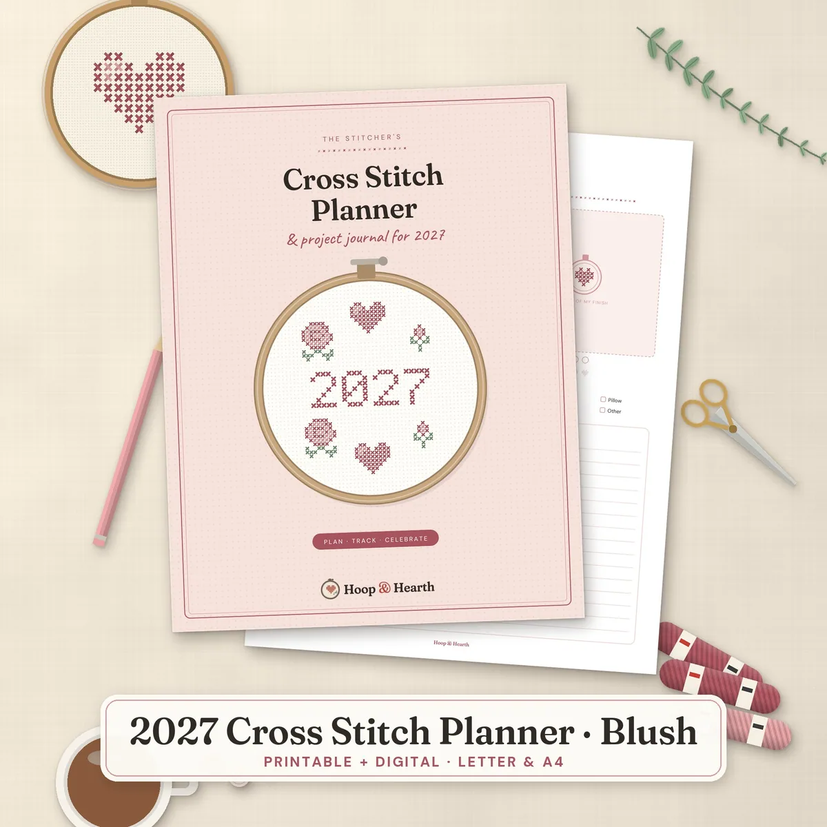 2027 Cross Stitch Planner & Journal – Blush – cover image