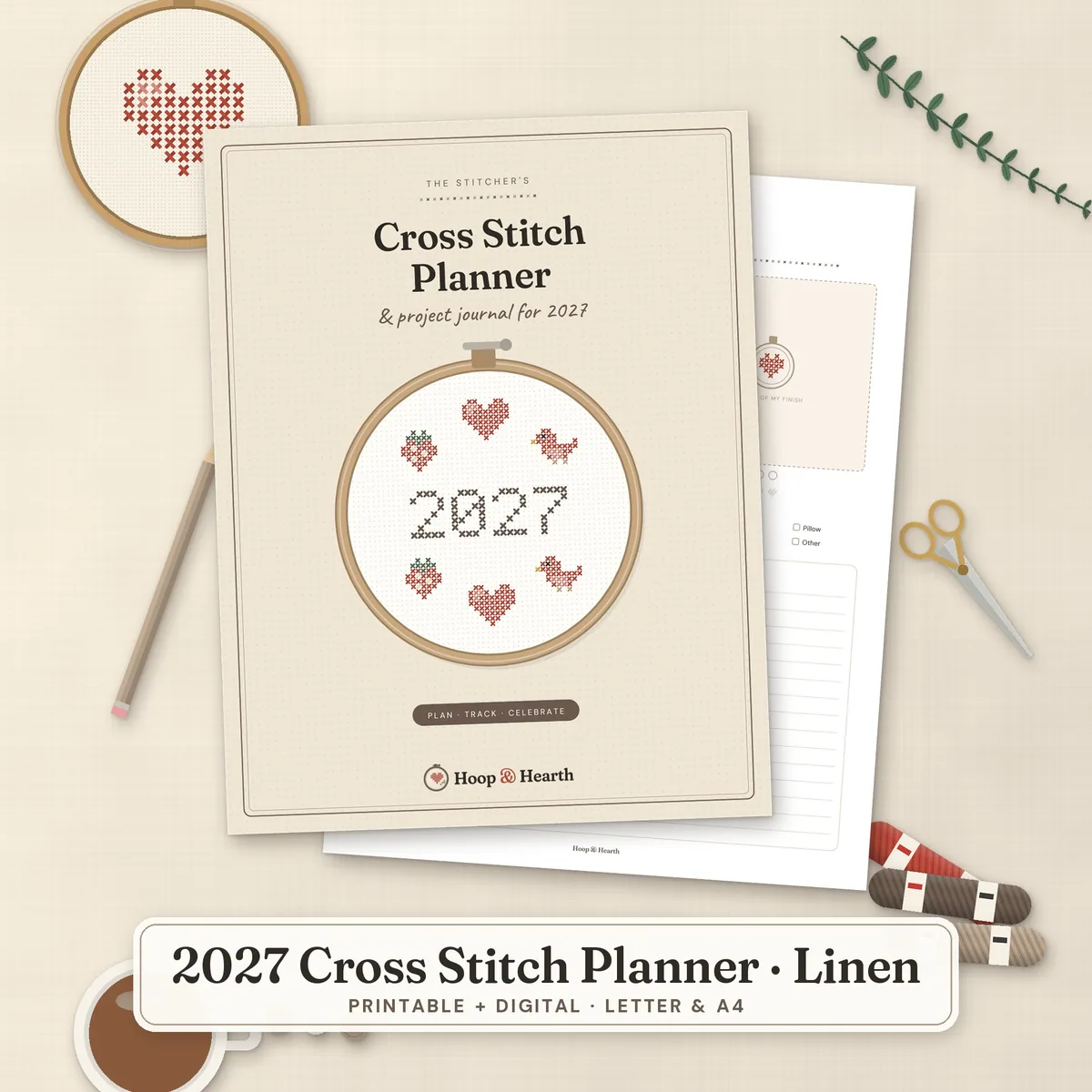 2027 Cross Stitch Planner & Journal – Linen – cover image