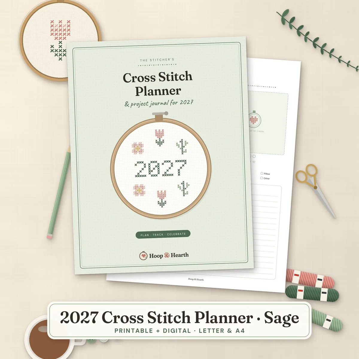 2027 Cross Stitch Planner & Journal – Sage – cover image