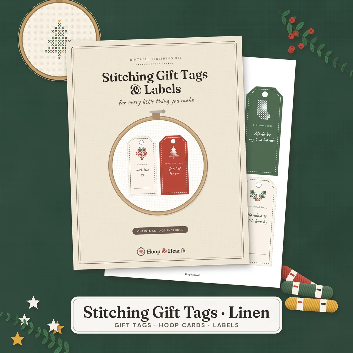 Stitching Gift Tags & Labels – Linen (Christmas Included) – cover image