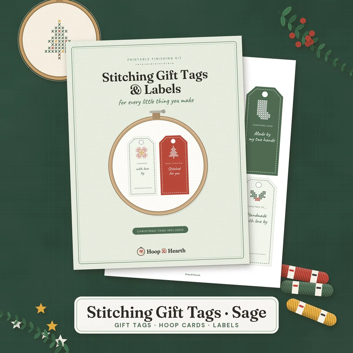 Stitching Gift Tags & Labels – Sage (Christmas Included) – cover image