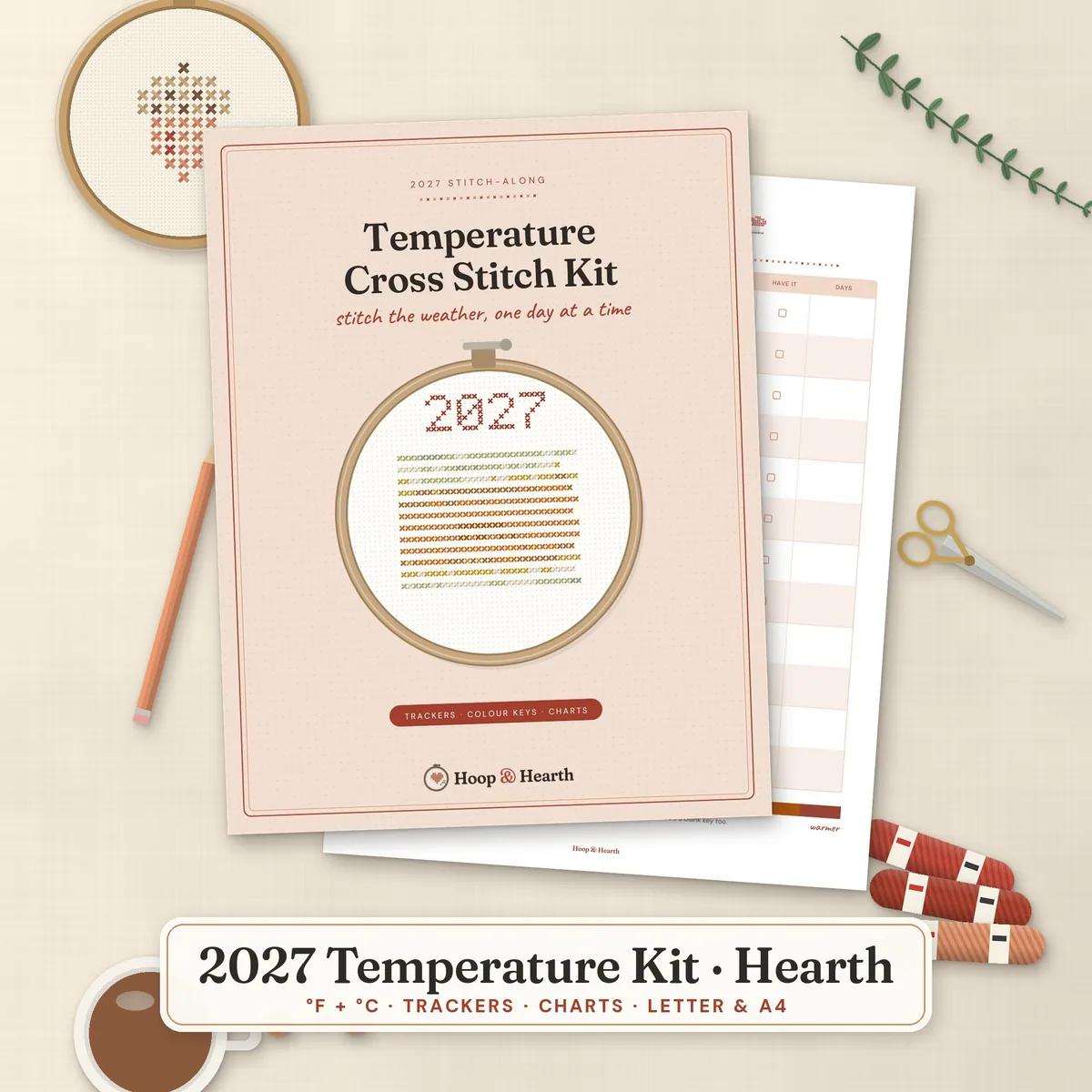 2027 Temperature Cross Stitch Kit – Hearth – cover image