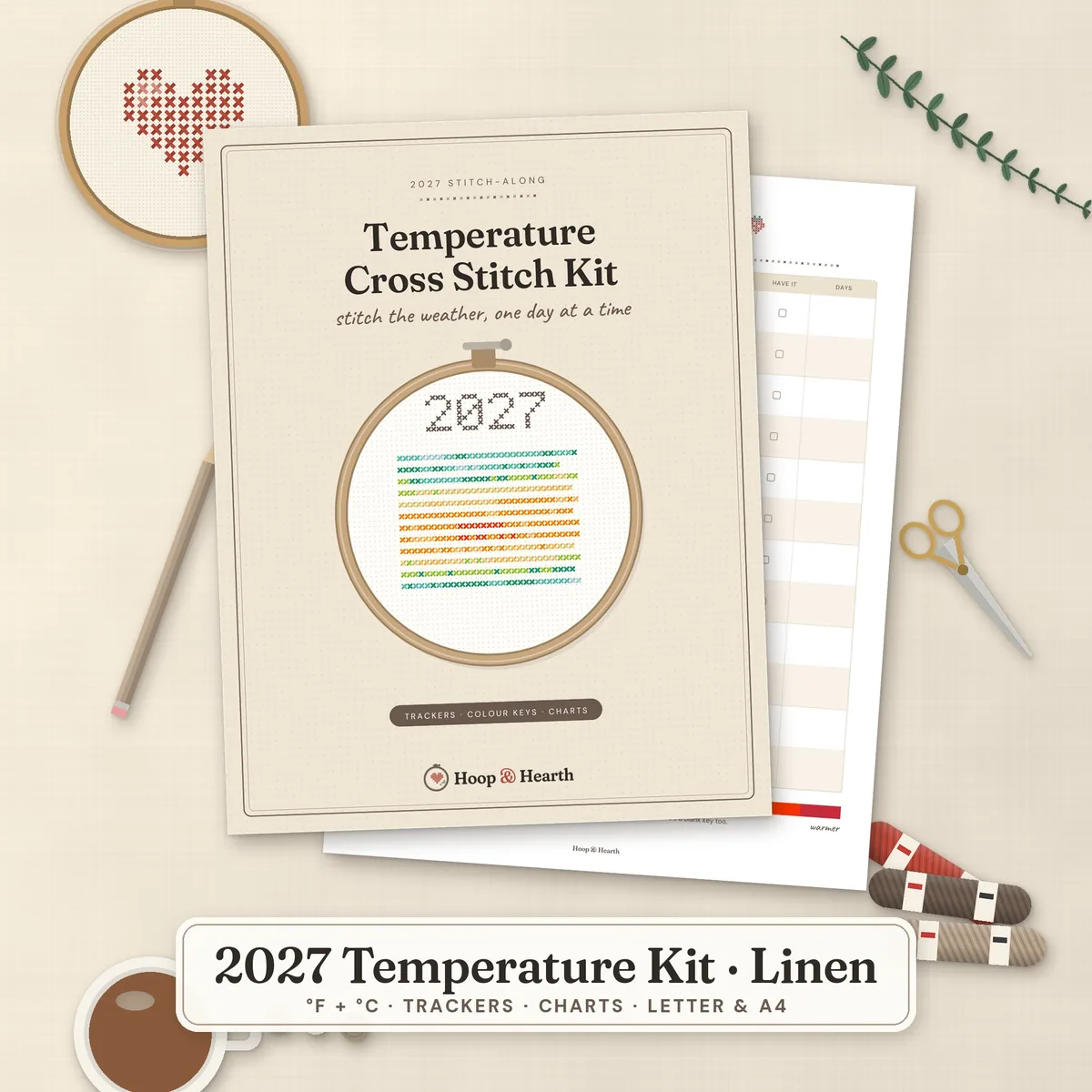 2027 Temperature Cross Stitch Kit – Linen – cover image