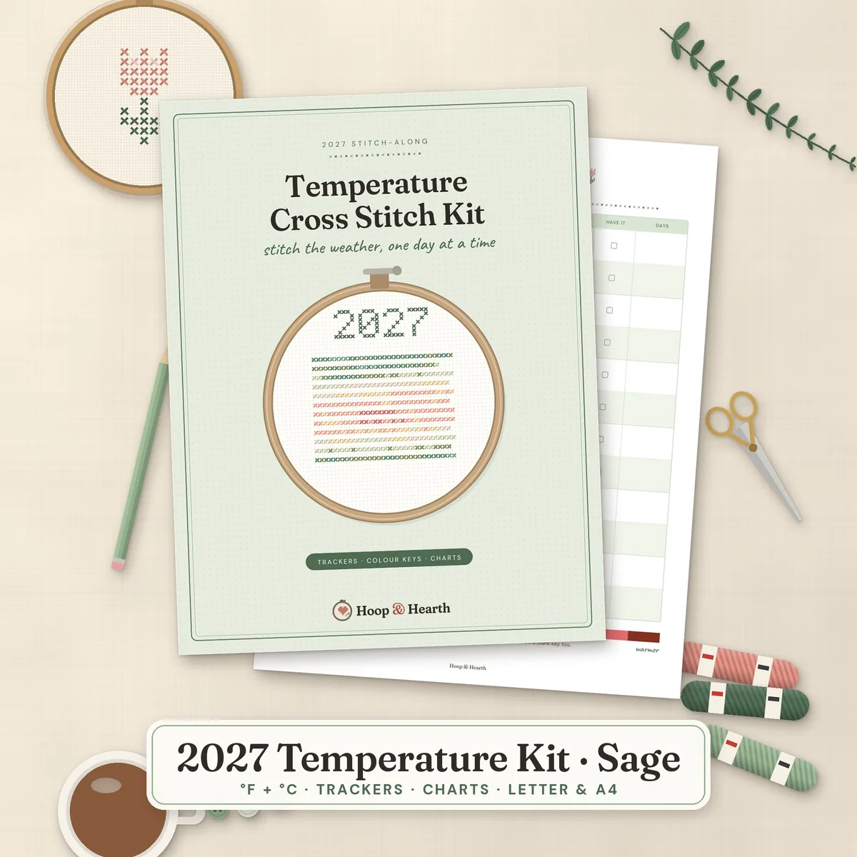 2027 Temperature Cross Stitch Kit – Sage – cover image