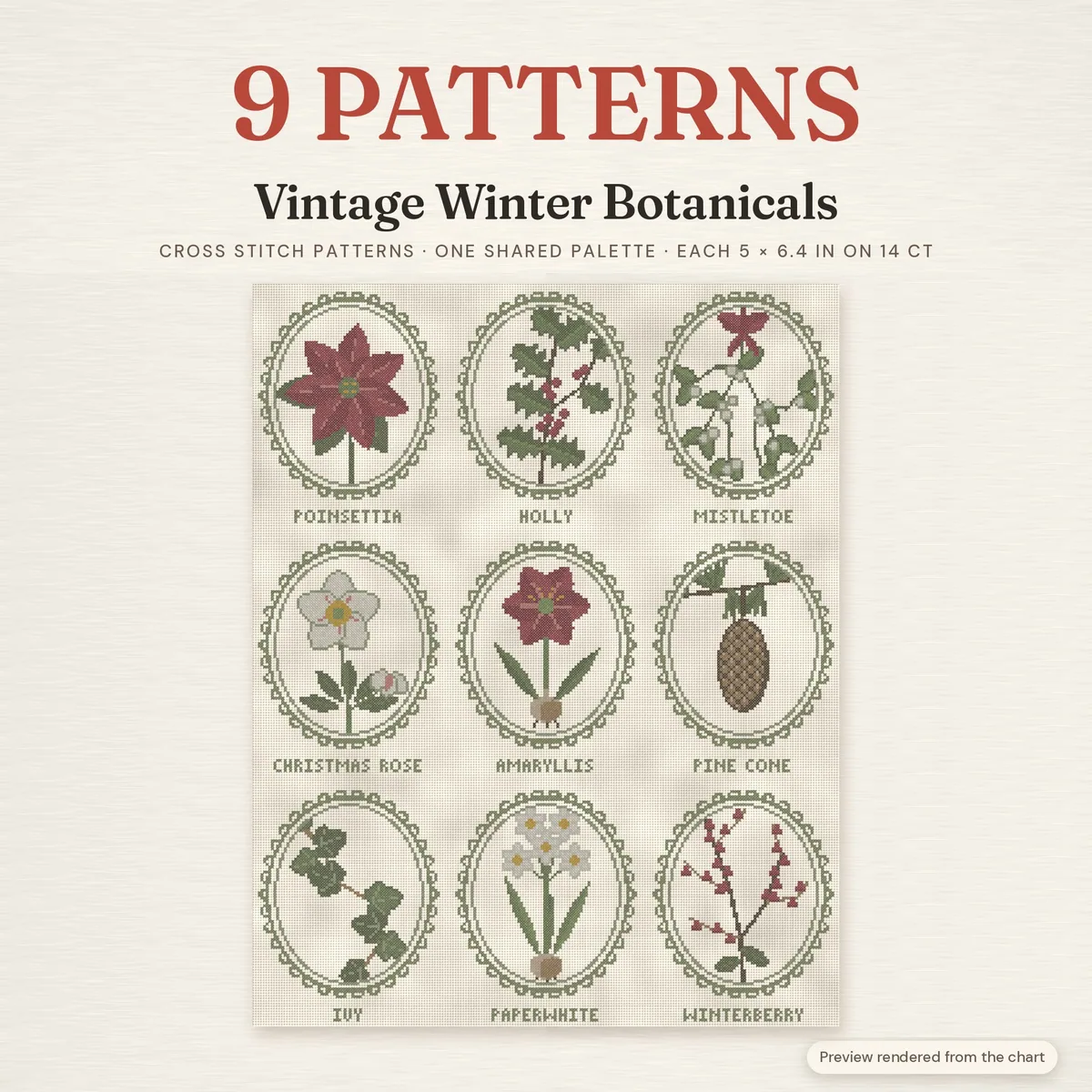 9 Vintage Winter Botanical Patterns – cover image